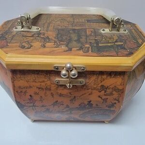 50s/60s Anton Pieck Art Decoupage PURSE or Storage Dickens Christmas Scenes